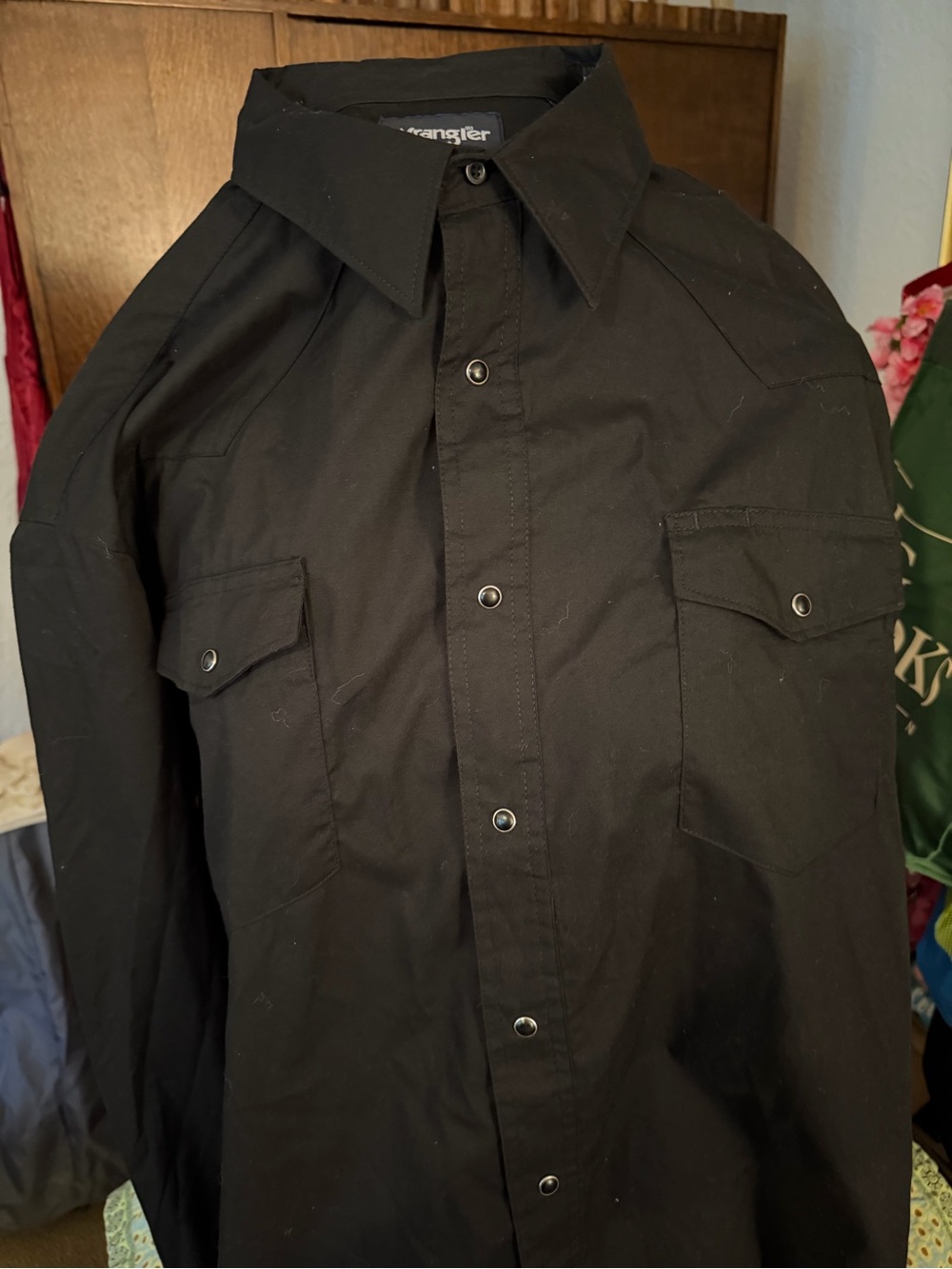 Wrangler Black Snap-Front Western Shirt Classic Snap Pearl Buttons